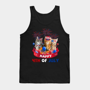 Three Cat Happy 4th Of July American Cat Lover Independence Day Tank Top